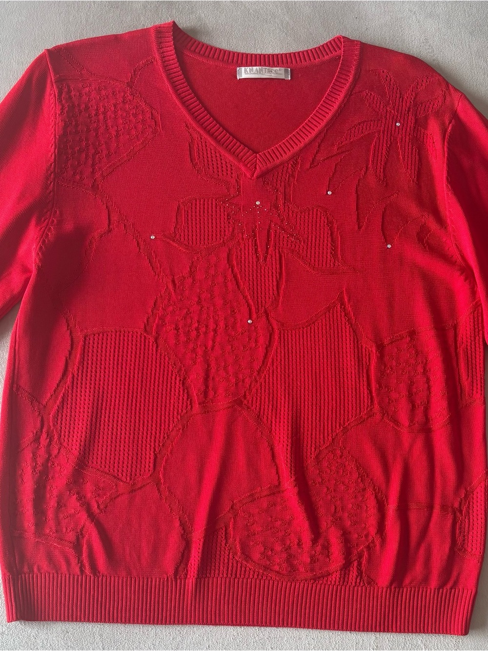 🔴 Women’s Red V-Neck Sweater - Classic Knit-M/L - Picture 3 of 4